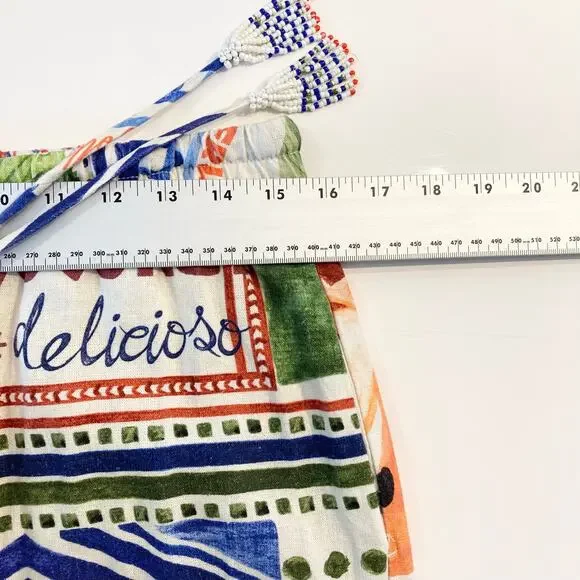 Nwot RACHEL ZOE Pants Women M Linen Tropical-Art Beaded-Tassels Multi Wide-Leg - Picture 9 of 12